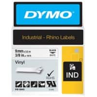 Dymo IND S0718580 / 18443 Authentic Rhino Vinyl Schriftband Selbstklebend Schwarzer Druck auf Weiss 9 mm x 5.5m