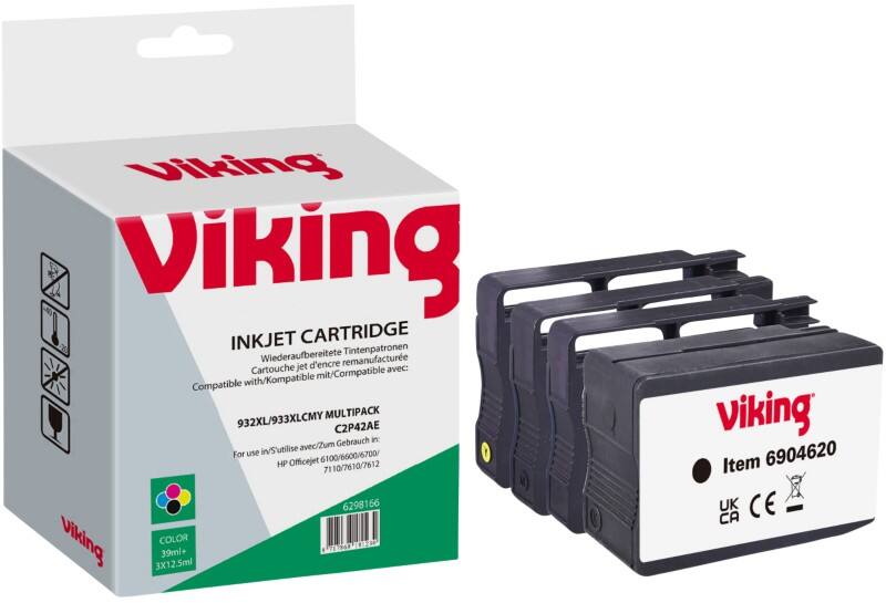 Cartouche jet d'encre Viking 932XL / 933XL Compatible HP CN053A/CN054A Noir, cyan, magenta, jaune Multipack 4 Unités 