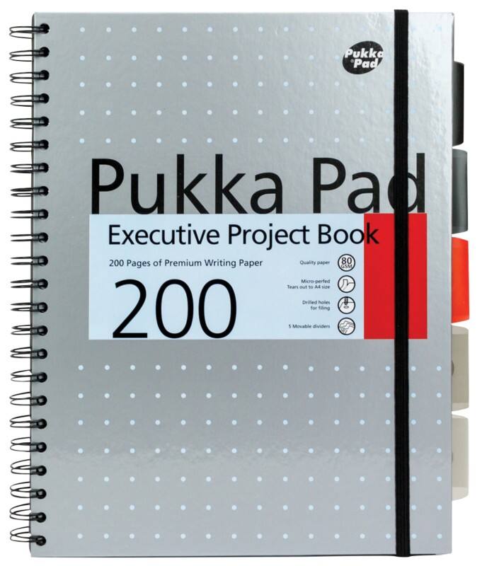 Cahier Pukka Pad Metallic Executive A4+ Ligné Reliure spirale Dos cartonné Gris Perforé 200 pages 3 unités