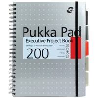 Pukka Pad Projektbuch Metallic Executive A4+ liniert Spiral gebundener Karton Hardback Grau perforiert 200 Seiten 3er Pack