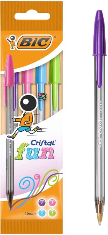 Stylo-bille BIC Cristal Fun Assortiment 1,6 mm Large Bille 4 Unités