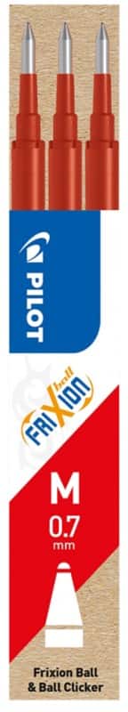 Recharge pour stylo roller Pilot FriXion Ball Clicker 0.35 mm Moyenne Conique  Rouge 3 Unités