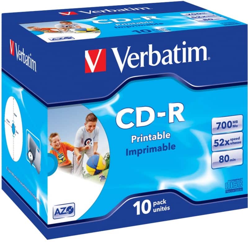 CD-R Verbatim AZP jet d'encre 52 x 700 Mo Jewel Case 10 Unités