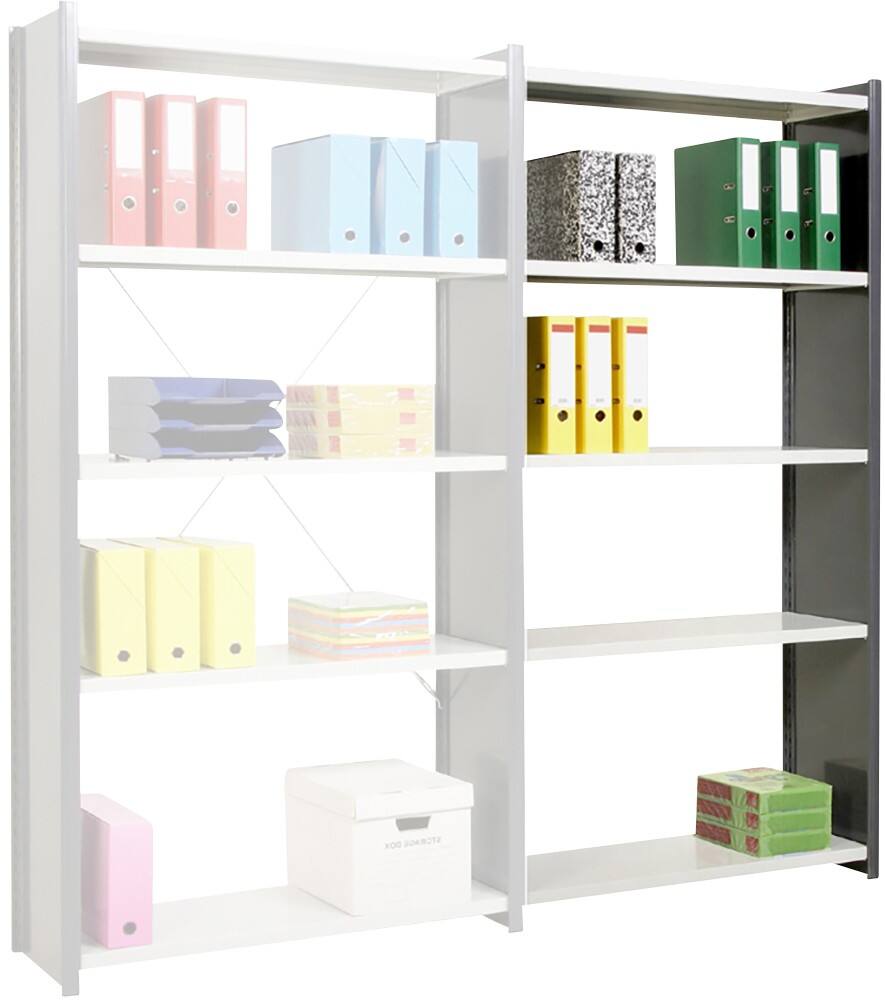 MANORGA Epsilon Anbauregal 5 Fachböden lackierter Stahl 1.000 x 300 x 2.000 mm Grau