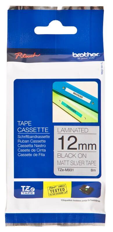 Brother TZe-M931 Authentic Schriftband Selbstklebend Schwarzer Druck auf Silver 12 mm x 8m