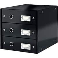 Leitz Click & Store WOW Schubladenbox mit 3 Schubladen DIN A4 Laminierte Hartpappe Schwarz 28,6 x 35,8 x 28,2 cm