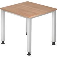 Hammerbacher Q Serie Höhenverstellbarer Schreibtisch Rechteckig Walnuss Holz Silber 4 Füße 800 x 685 mm