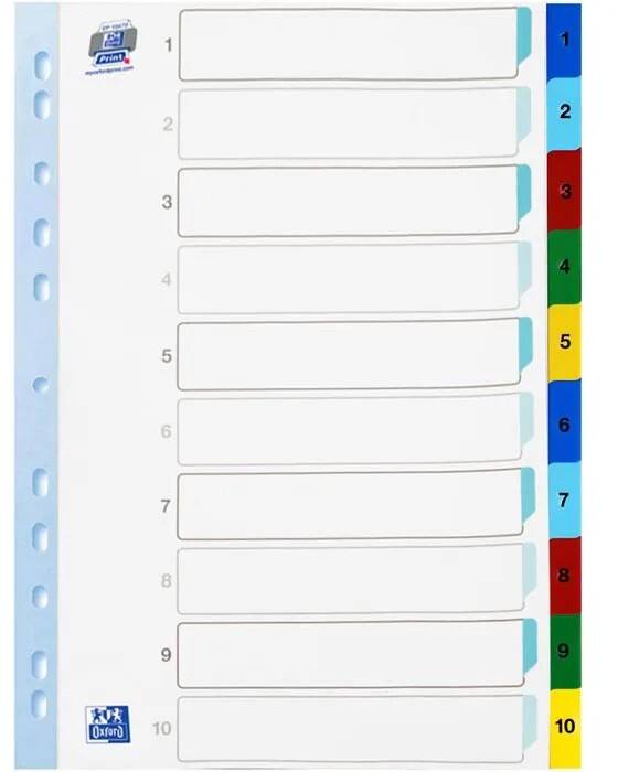 OXFORD 1 bis 10 Alphabetische Register DIN A4 Weiss 10-teilig Pappkarton 11 Löcher