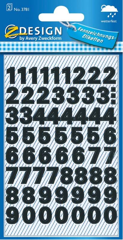 Étiquettes numéros AVERY Zweckform 3781 Adhésif Noir 10 mm 2 Feuilles de 60 Étiquettes