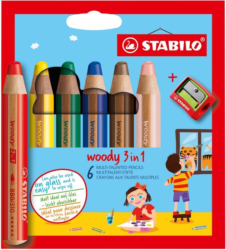STABILO woody 3 in 1 Buntstifte Farbig assortiert 8806-2 6 Stück
