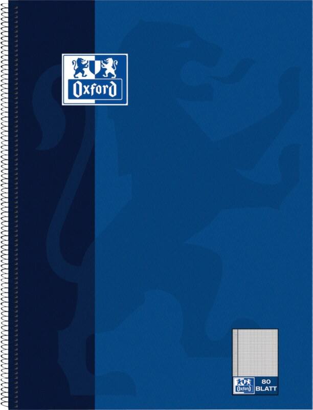 OXFORD Notizbuch A4+ Kariert Spiralbindung Pappe Blau Gelocht  160 Seiten 80 Blatt 