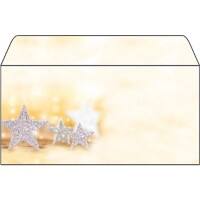 Sigel Weihnachten Glitzer Sterrne Briefumschläge 11 x 22 cm Beige, Silber 50 Stück