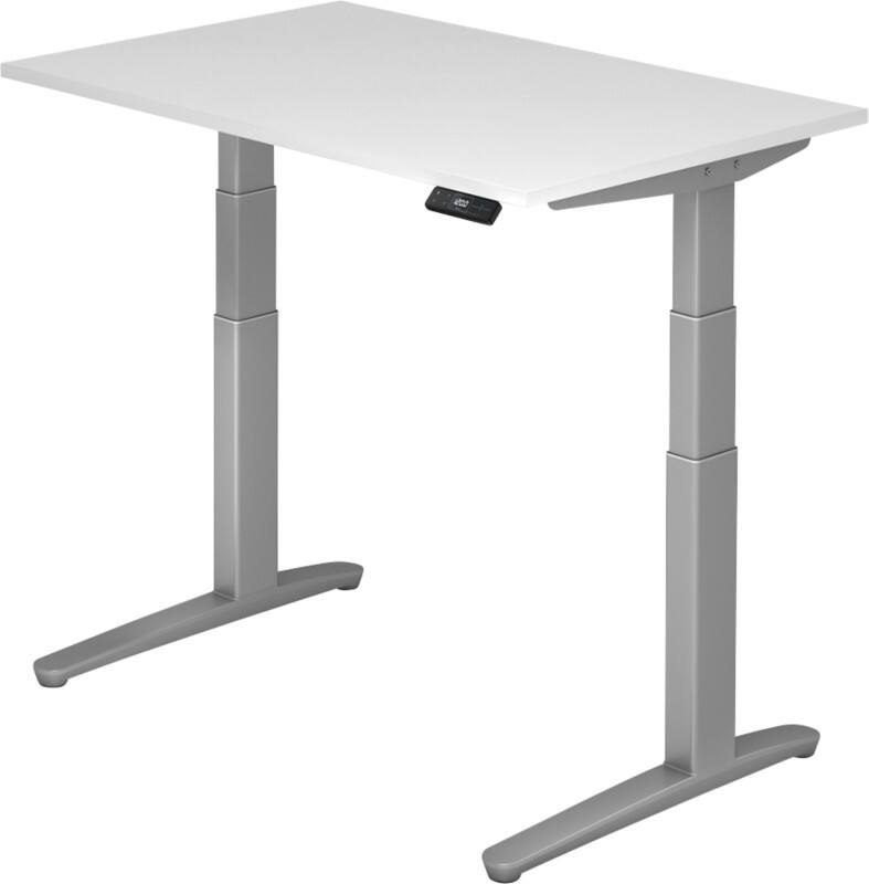Hammerbacher VXBHM Elektrisch Höhenverstellbar Sitz-Stehschreibtisch Rechteckig Weiß C-Fuß 1.200 (B) x 800 (T) x 1.290 (H) mm Spanplatte, Stahl, Aluminium