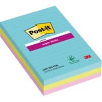 Notes Super Sticky Post-it Miami 101 x 152 mm Assortiment Rectangulaire Ligné 3 Blocs de 90 Feuilles