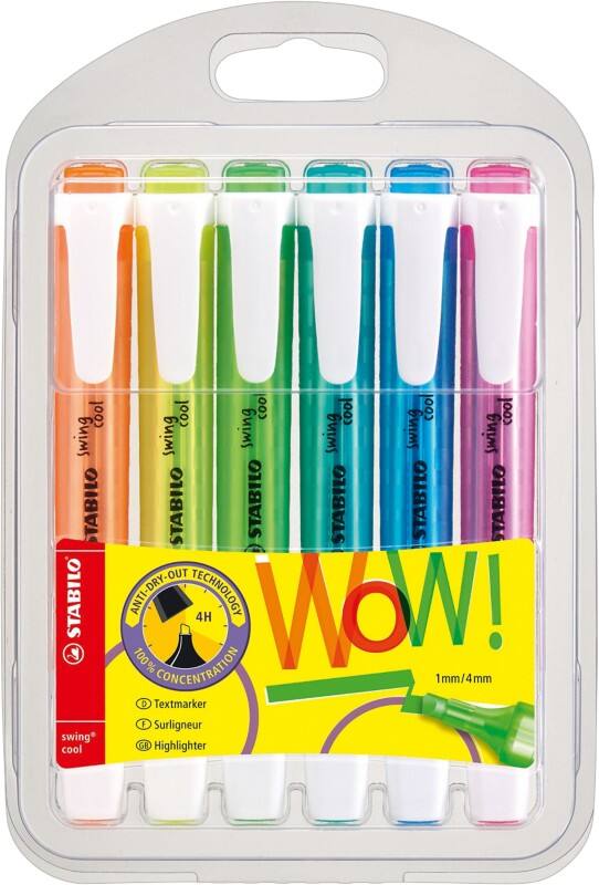STABILO Swing Cool 275/6-3 Textmarker Farbig sortiert Breit Keilspitze 1 - 4 mm 6 Stück
