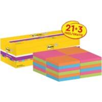 Notes Super Sticky Post-it 76 x 76 mm Assortiment 90 Feuilles Pack économique 21 blocs + 3 GRATUITS