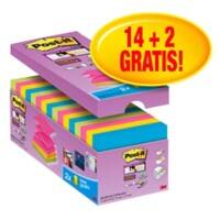Notes adhésives Post-it Super Sticky 76 x 76 mm Assortiment 90 Feuilles Pack avantage 14 + 2 GRATUITS