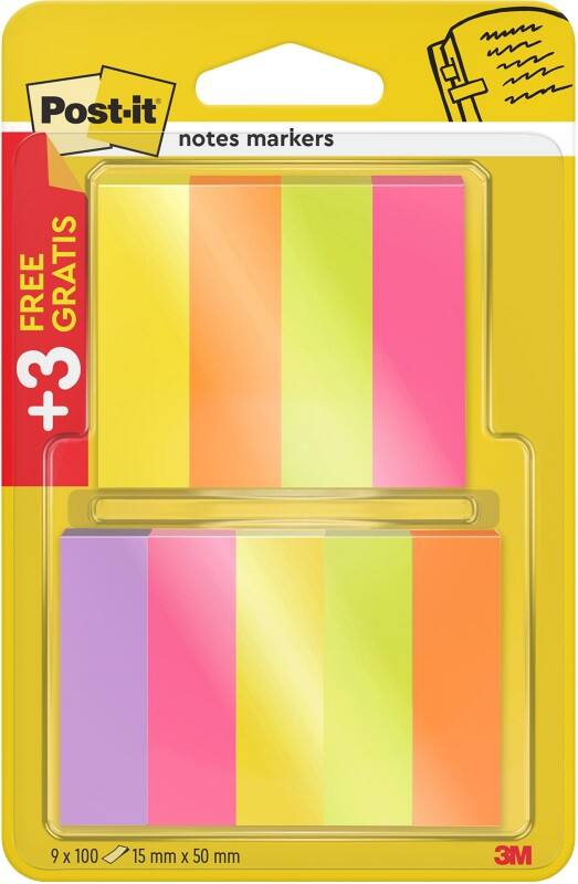 Index Post-it Assortiment 15 x 50 mm Format économique de 9 unités de 100 bandes