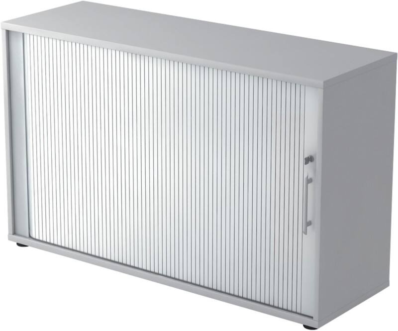 Hammerbacher Rollladenschrank Melaminharzbeschichtete Spanplatte 1 Fachboden abschließbar 1.200 x 400 x 748 mm Grau, Silber