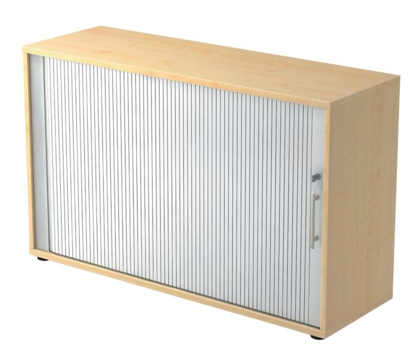 Hammerbacher Matrix Rollladenschrank Melaminharzbeschichtete Spanplatte 1 Fachboden abschließbar 1.200 x 400 x 748 mm Braun, Silber