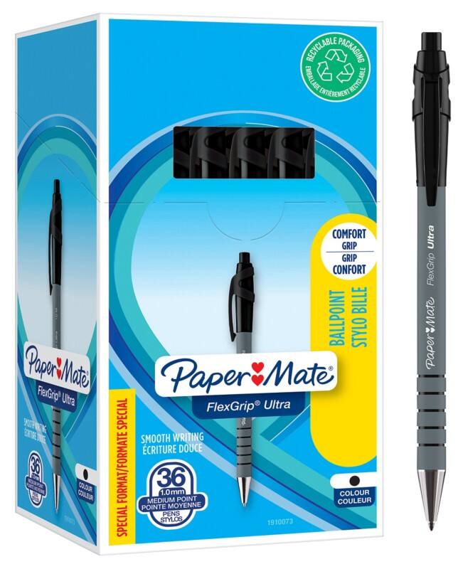 Stylo-bille Papermate FlexGrip Ultra Rétractable Noir 1 mm Moyen Bille 36 Unités