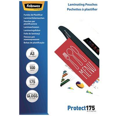 Fellowes Protect Laminierfolien A3 Glänzend 175 Mikron (2 x 175) Transparent 100 Stück