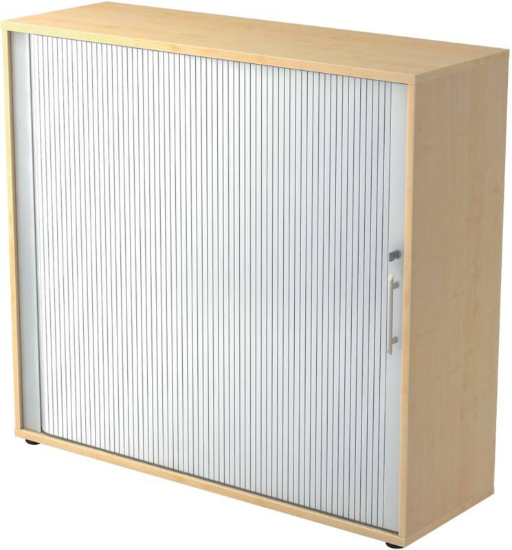 Hammerbacher Matrix Rollladenschrank Melaminharzbeschichtete Spanplatten 2 Fachböden abschließbar 1.200 x 400 x 1.100 mm Braun, Silber