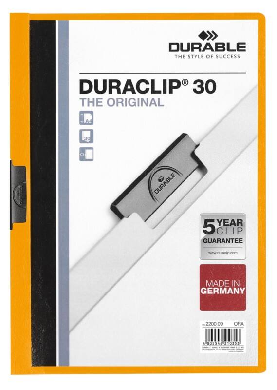 DURABLE Duraclip Klemmmappe 30 Blatt A4 Orange