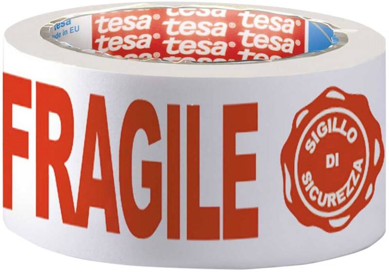 tesa Verpackungsklebeband FRAGILE Rot, Weiss 50 mm (B) x 66 m (L)