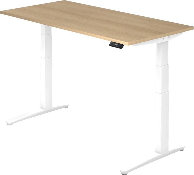 Bureau assis-debout Hammerbacher VXBHM Hauteur ajustable électriquement Rectangulaire Chêne C-Pied 1600 (L) x 800 (P) x 1290 (H) mm Acier, Aggloméré, Aluminium