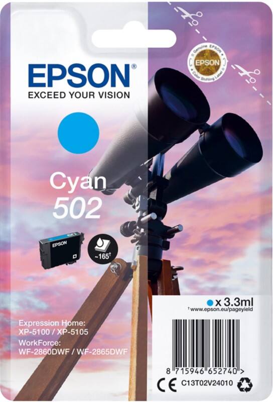 Epson 502 Original Tintenpatrone C13T02V24010 Cyan