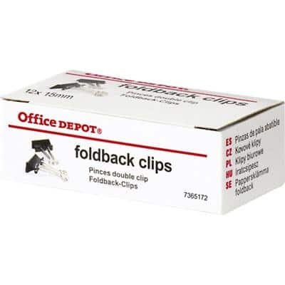 Office Depot Foldback-Klammern Kunststoff, Metall Schwarz 15 mm 7365172 12 Stück