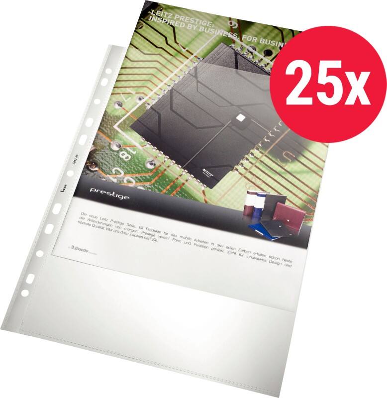 Bene Prospekthüllen A4 Glasklar Transparent 140 Mikron PP (Polypropylen) Öffnung oben 11 Löcher 25 Stück
