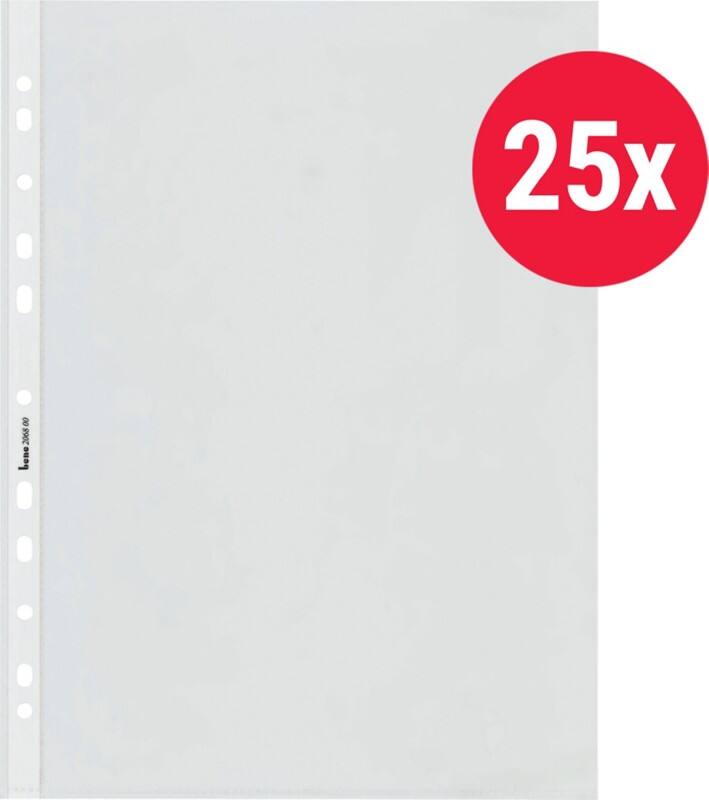 Bene Prospekthüllen A4 Glasklar Transparent 100 Mikron PP (Polypropylen) Öffnung oben 11 Löcher 25 Stück