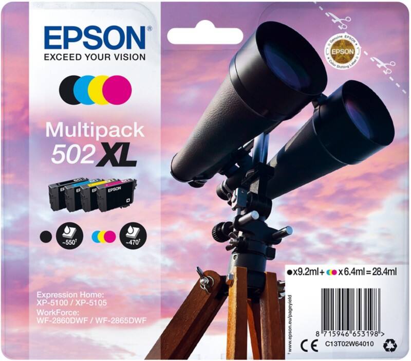 Epson 502XL Original Tintenpatrone C13T02W64010 Schwarz, Cyan, Magenta, Gelb Multipack 4 Stück