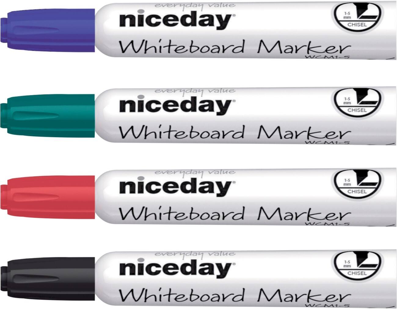 Niceday WCM1-5 Whiteboard Marker Breit Keilspitze Farbig sortiert 4 Stück