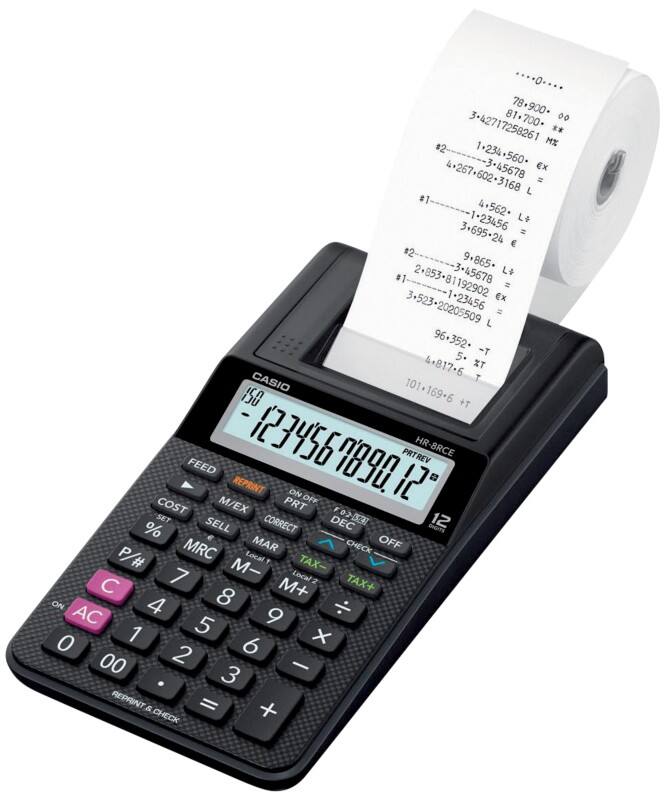 Calculatrice imprimante Casio HR-8RCE Avec rouleau 12 chiffres Noir