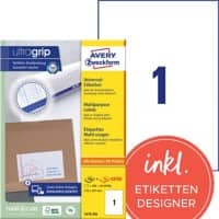 AVERY Zweckform Universaletiketten 3478-200 Ultragrip Weiss 210 x 297 mm 220 Blatt à 1 Etiketten