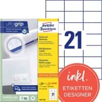AVERY Zweckform Adressetiketten 3652-200 Ultragrip Weiss 70 x 42,3 mm 220 Blatt à 21 Etiketten