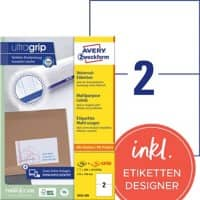 Étiquette universelle Ultragrip AVERY Zweckform 3655-200 Adhésif Spécial Blanc 210 x 148 mm 220 Feuilles de 2 Étiquettes