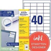 AVERY Zweckform Universaletiketten 3657-200 Ultragrip Weiss A4 48,5 x 25,4 mm 220 Blatt à 40 Etiketten