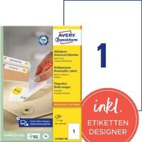 AVERY Zweckform L4735REV-100 Etiketten DIN A4 Weiß 210 x 297 mm 100 Blatt à 1 Etikett