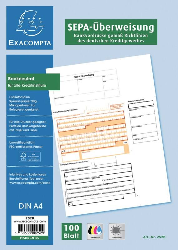 Formulaires de virement Exacompta SEPA Blanc A4 21 x 29,7 cm 100 feuilles