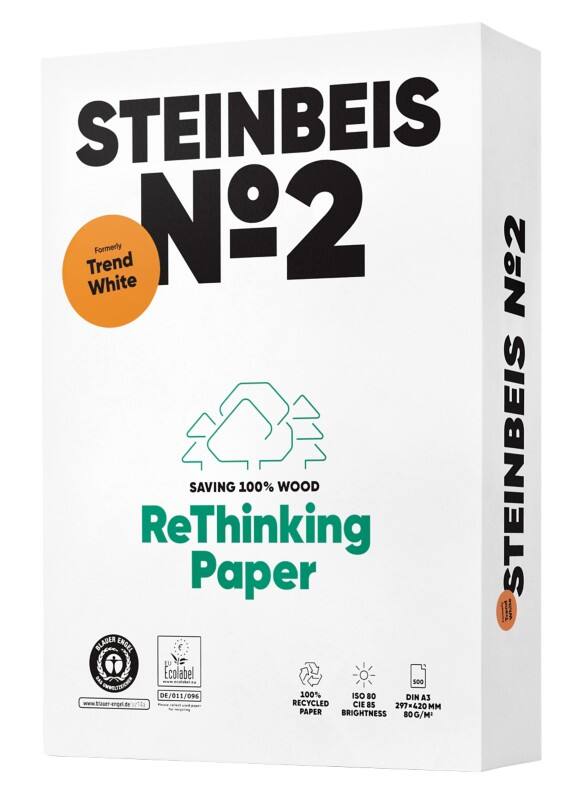 Steinbeis Trend No.2 DIN A3 Druckerpapier 100% Recycelt 80 g/m² Glatt Weiss 500 Blatt