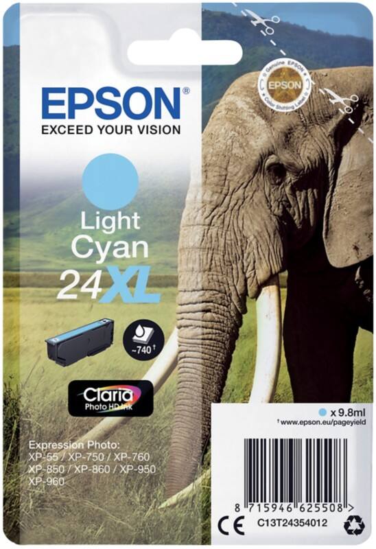 Cartouche jet d'encre Epson 24XL D'origine C13T24354012 Cyan clair