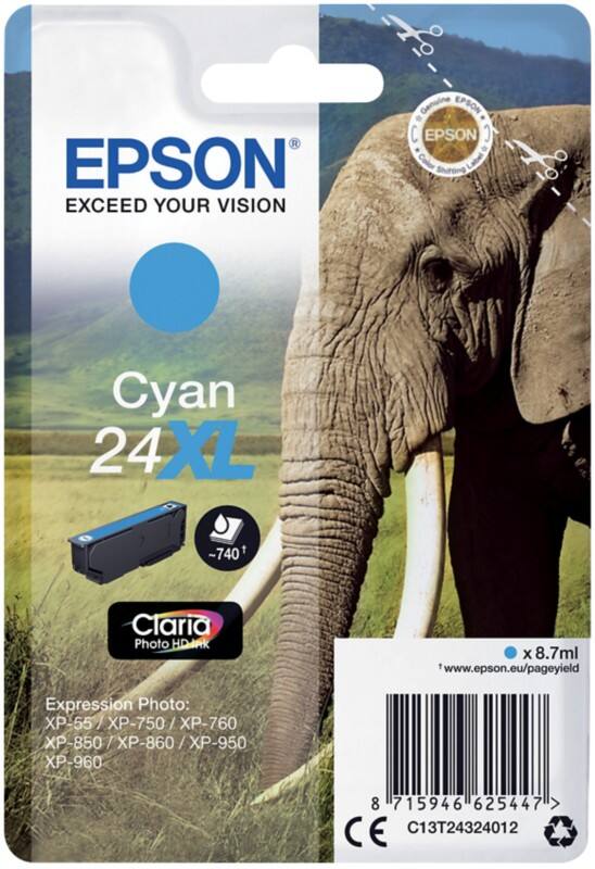 Cartouche jet d'encre Epson 24XL D'origine C13T24324012 Cyan