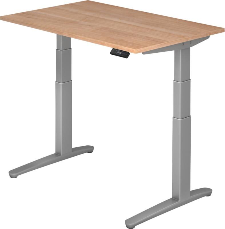 Bureau assis-debout Hammerbacher VXBHM Hauteur ajustable électriquement Rectangulaire Noyer C-Pied 1200 (L) x 800 (P) x 1290 (H) mm Acier, Aggloméré, Aluminium