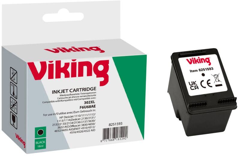 Cartouche jet d'encre Viking 302XL Compatible HP F6U68AE Noir