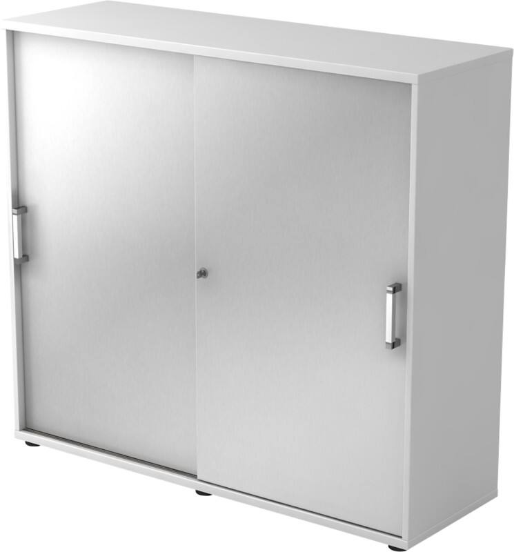 Hammerbacher Schiebetürenschrank Spanplatte 2 Fachböden abschließbar 1.200 x 400 x 1.100 mm Silber, Weiß