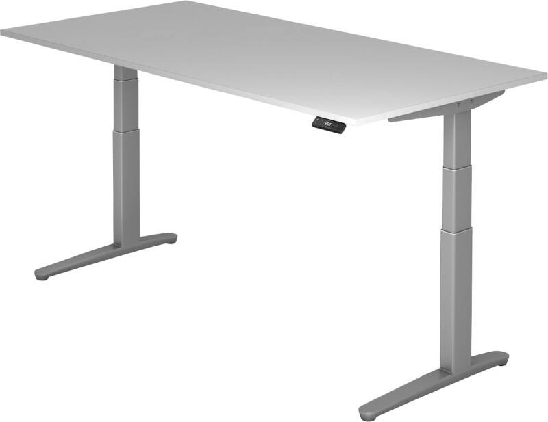 Bureau assis-debout Hammerbacher VXBHM Hauteur ajustable électriquement Rectangulaire Gris C-Pied 2000 (L) x 1000 (P) x 1290 (H) mm Acier, Aggloméré, Aluminium